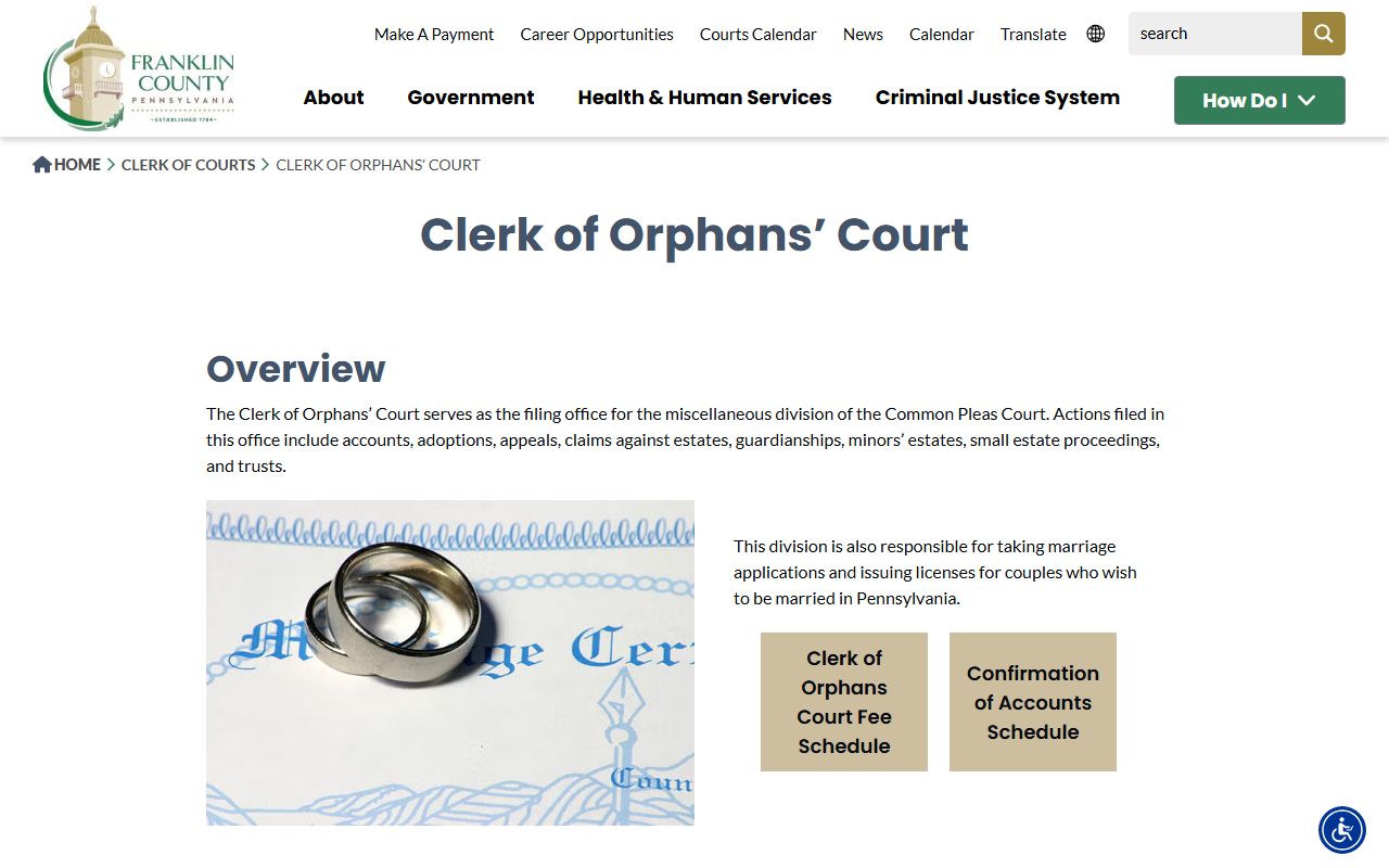 Franklin County Clerk of Courts Orphans' Court clerk functions