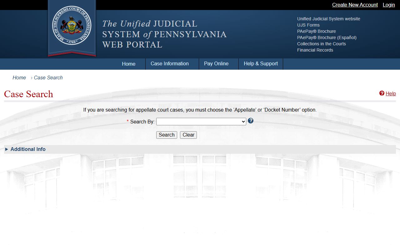 Franklin County court dockets UJS Case Search form