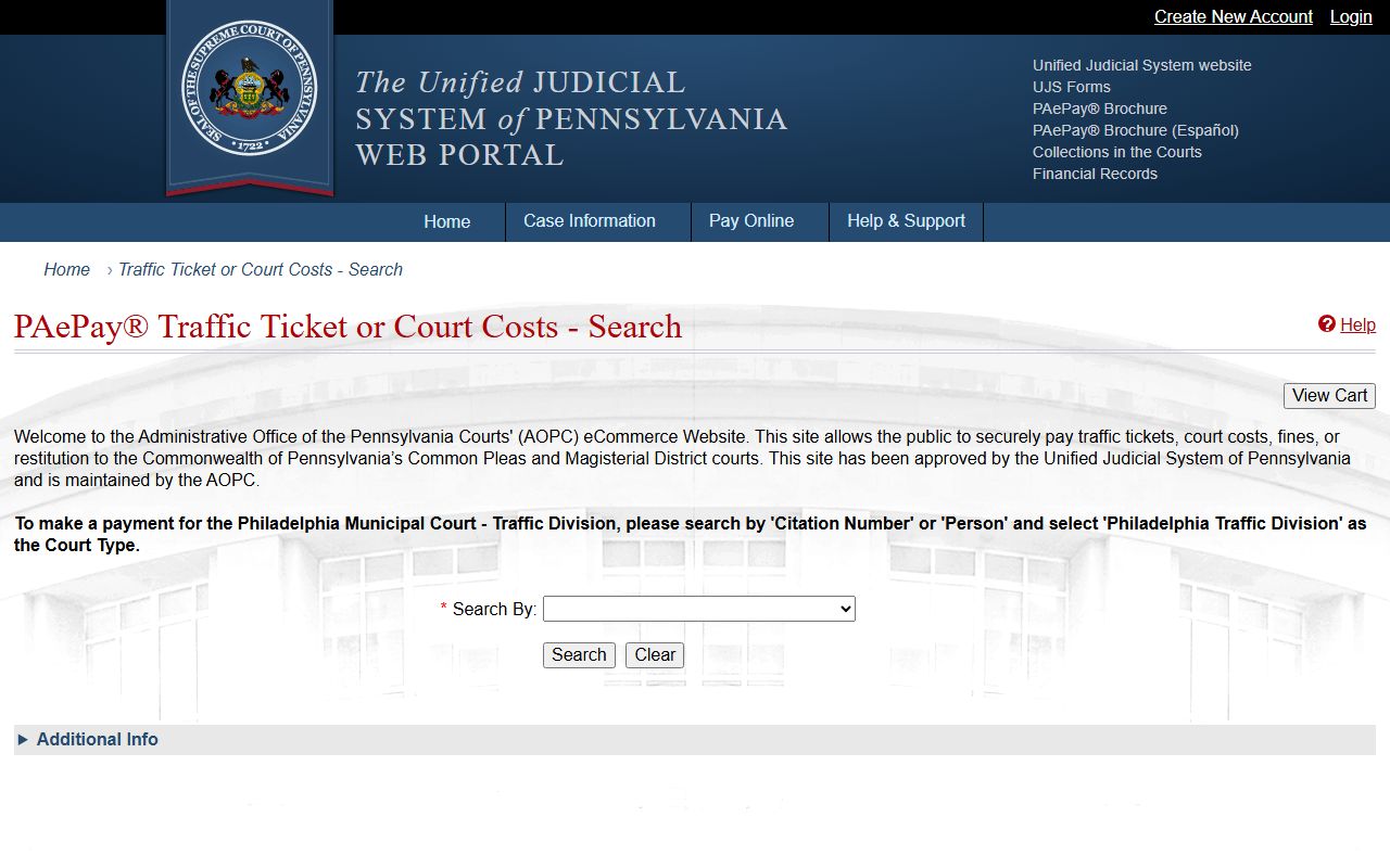 Franklin County court dockets PAePay traffic ticket and court cost portal