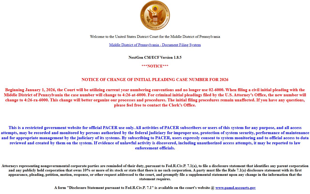 Franklin County Court of Common Pleas records Middle District CM ECF