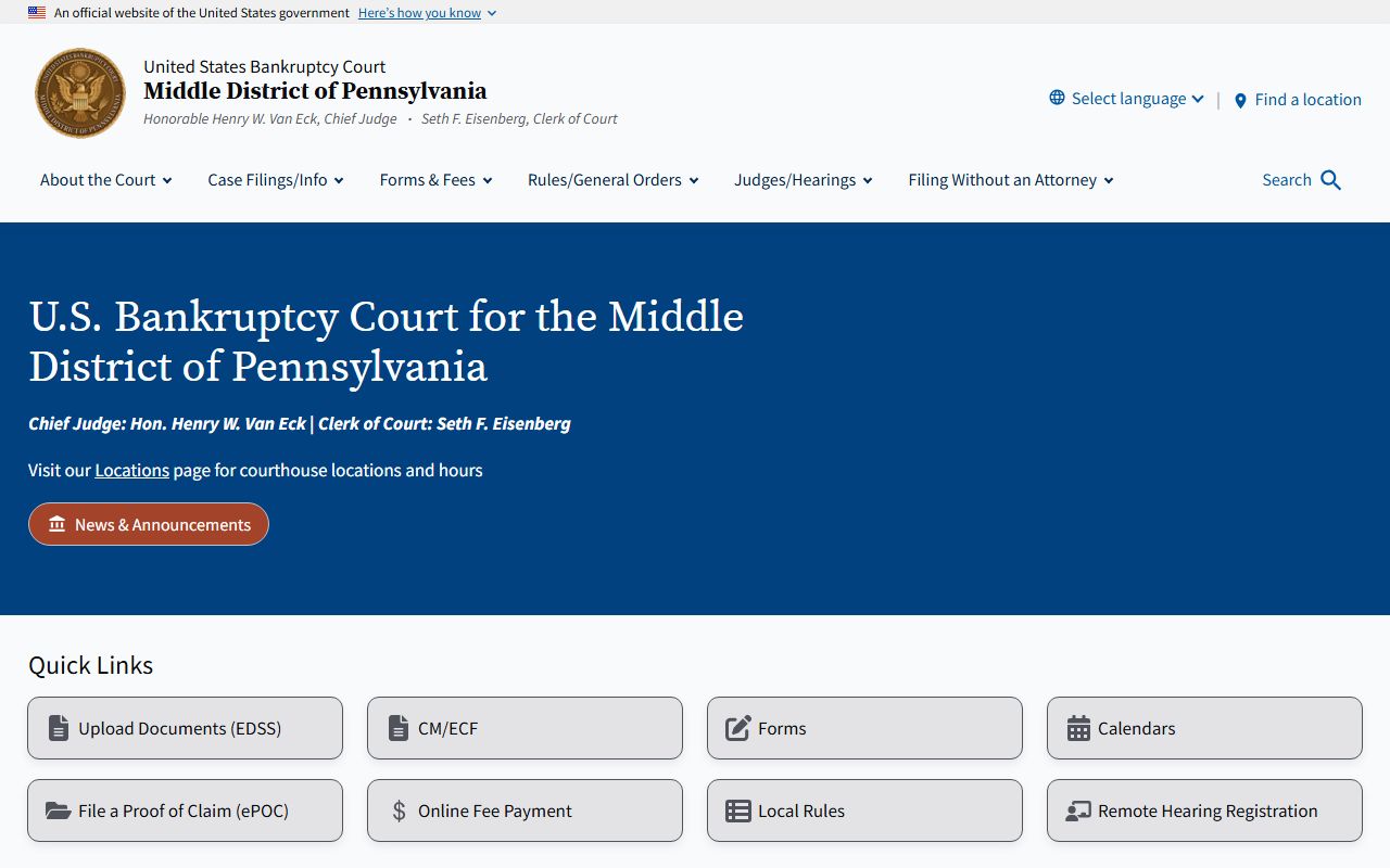 Franklin County Court of Common Pleas records Middle District bankruptcy court