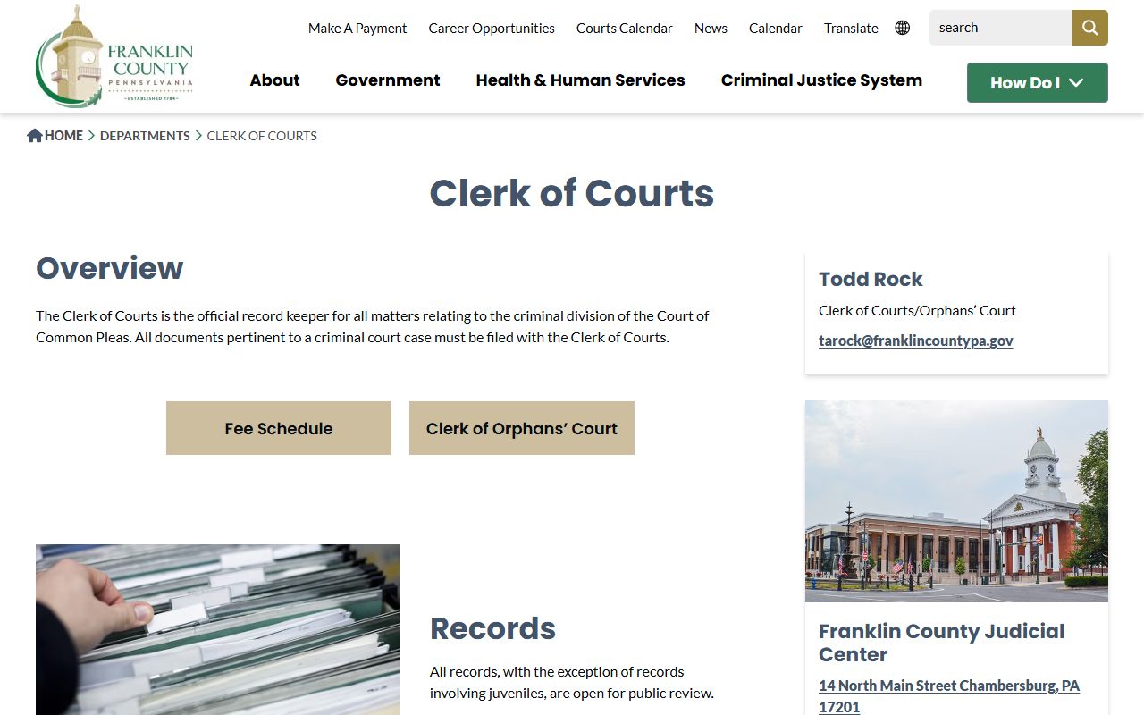 Franklin County Clerk of Courts criminal records page