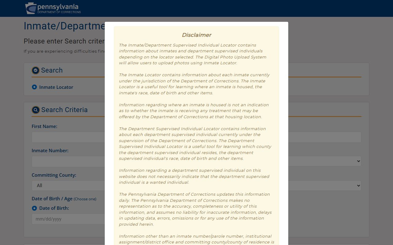 Franklin County inmate records PA DOC Inmate Parolee Locator source